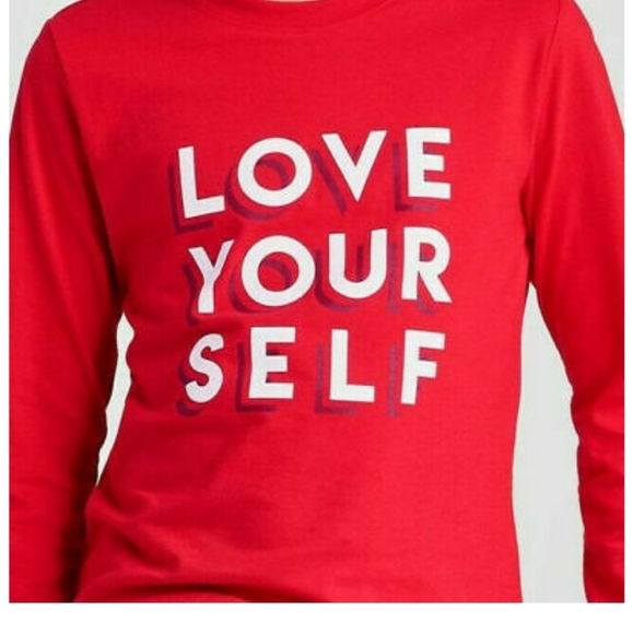 Cat and Jack Boys Red love your self long sleeve t-shirt size large - Picture 2 of 5
